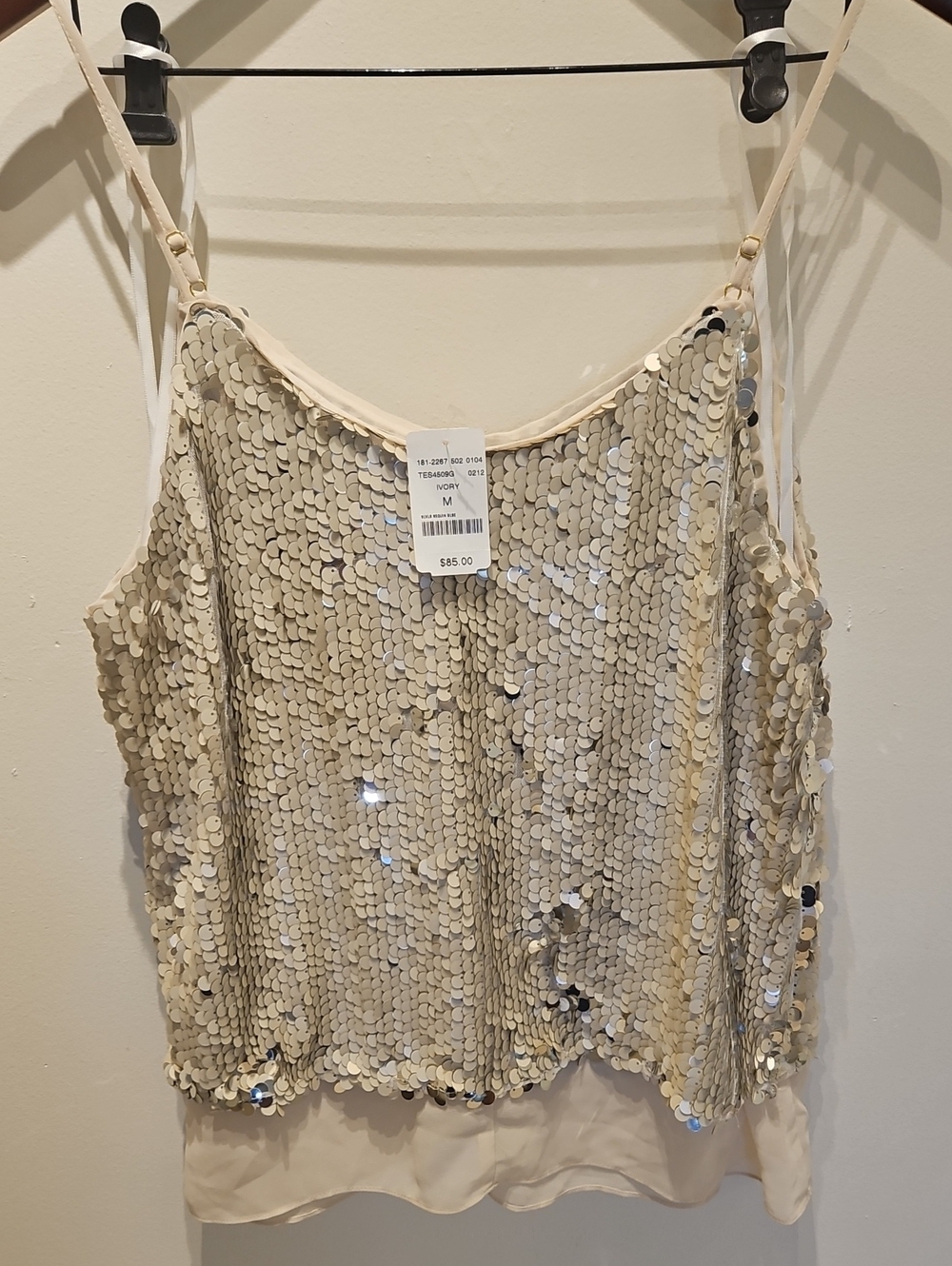 Mendocino Ivory Sequin Cami with Adjustable Straps